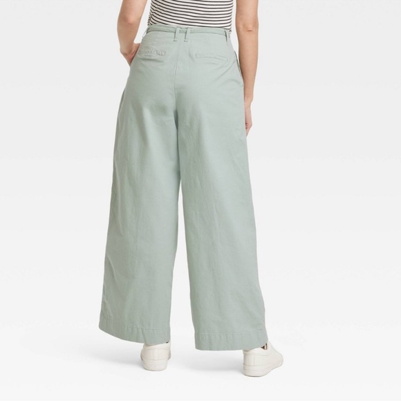 Women's High-Rise Wide Leg Chino Pants - A New Day Green 14 - Picture 3 of 4